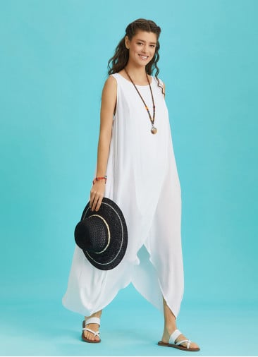 Sleeveless Front Layered White Baggy Summer Dress