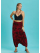 Red Print Wide Shirred Waist Boho Style Harem Pants