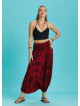 Red Print Wide Shirred Waist Boho Style Harem Pants