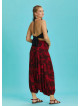 Red Print Wide Shirred Waist Boho Style Harem Pants