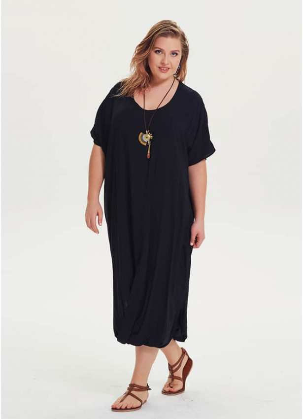 Scoop Neckline Plus Size Black Dress | Wholesale Boho Clothing