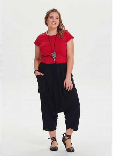 Oversized Pocket Detailed Wholesale Plus Size Black Cropped Pants