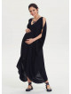 Cold Shoulder Asymmetrical Hem V Neck Black Boho Maternity Dress