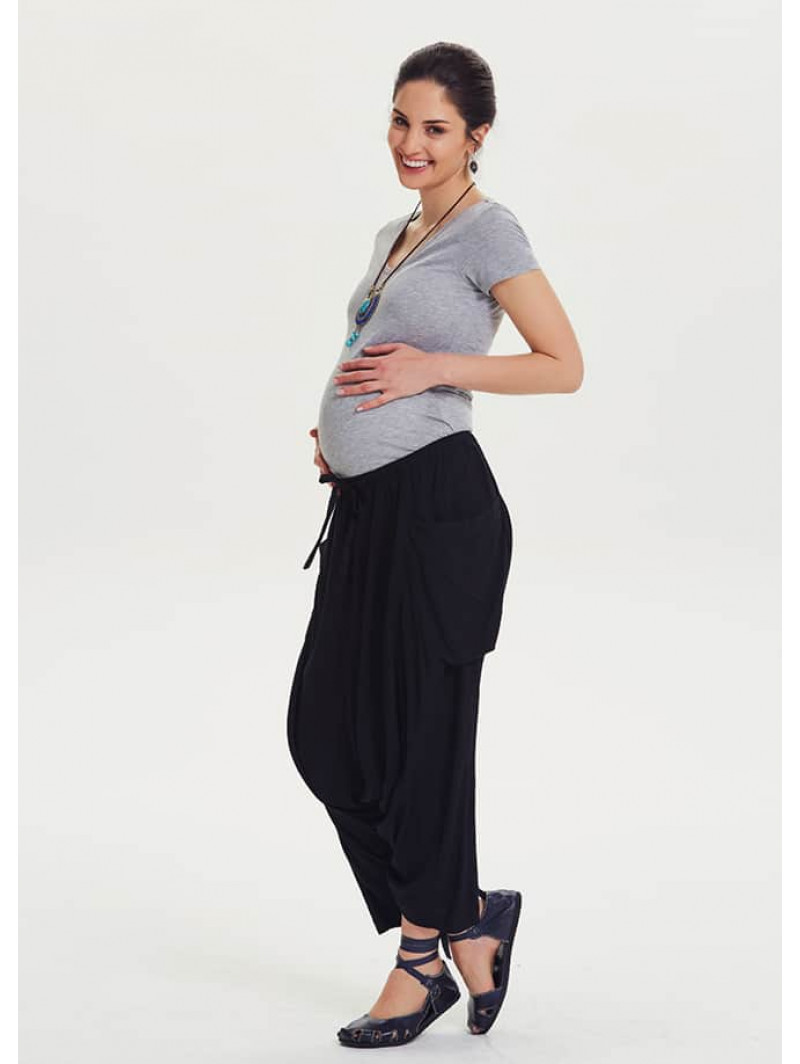 Black Maternity Capri Harem Pants
