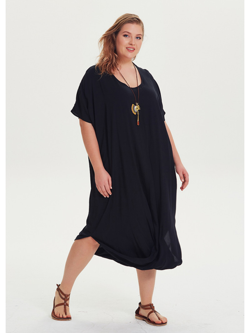 Ansvarlige person En eller anden måde Sanders Scoop Neckline Plus Size Black Dress | Wholesale Boho Clothing