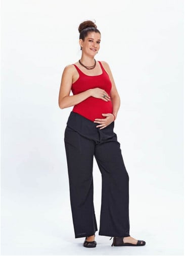 Thai Fisheman Style Wide Leg Black Maternity Pants