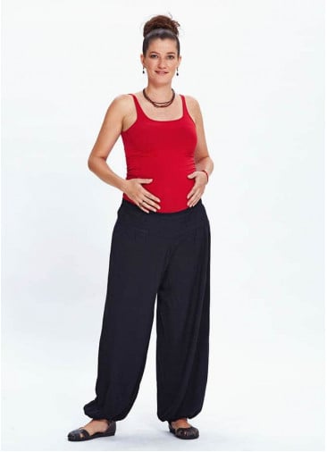 Elastic Waist Elastic Hem Black Maternity Pants