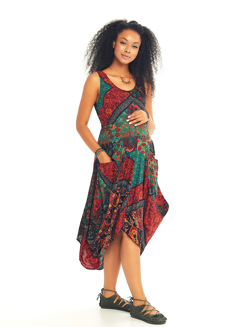 Black Print Tie Waist Maternity Dress