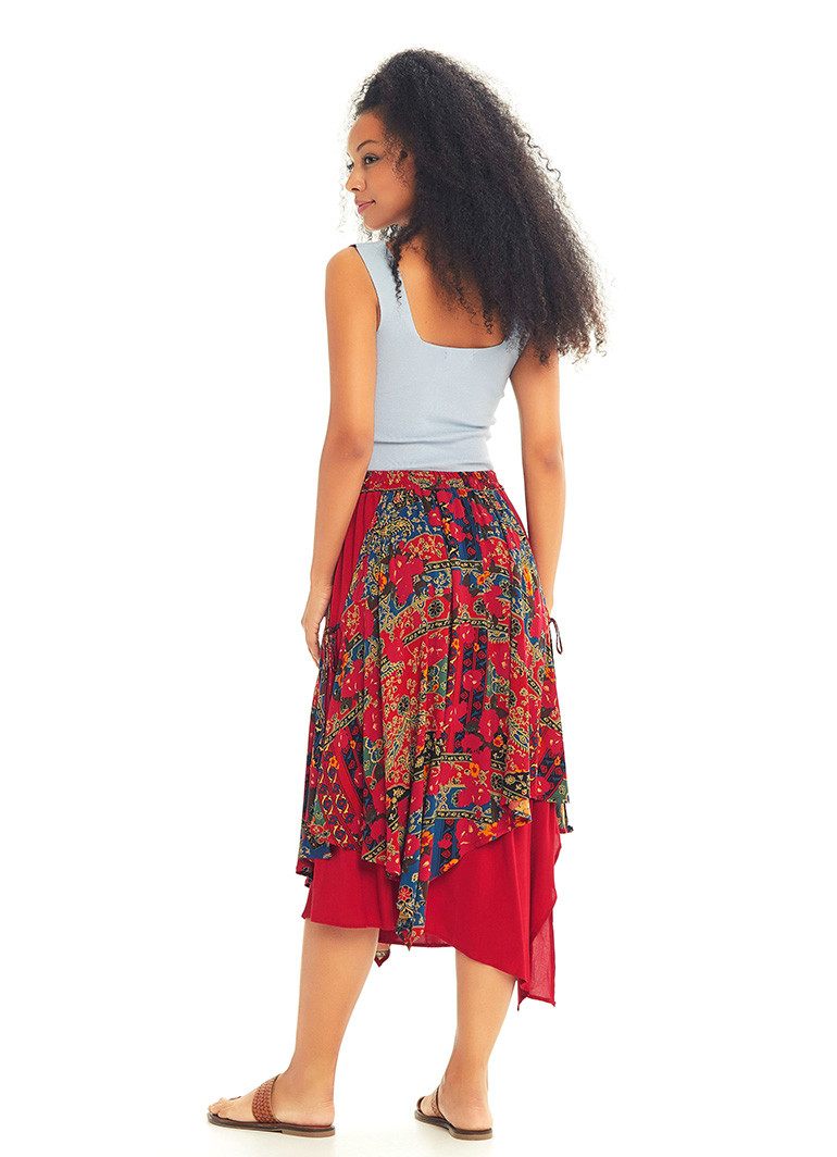Roma Patterned Double Layered Midi Skirt | Wholesale Boho Clothing
