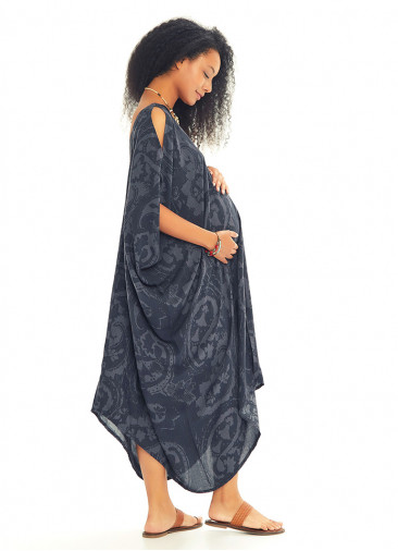 Deep V Neckline Paisley Print Maternity Dress