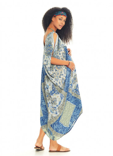 Loose Fit Blue Print Boho Maternity Dress