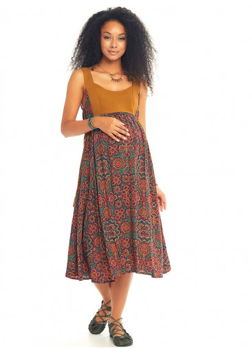 Retro Print Open Back Boho Maternity Dress