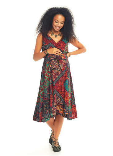 Etnic Print V Neckline Maternity Day Dress