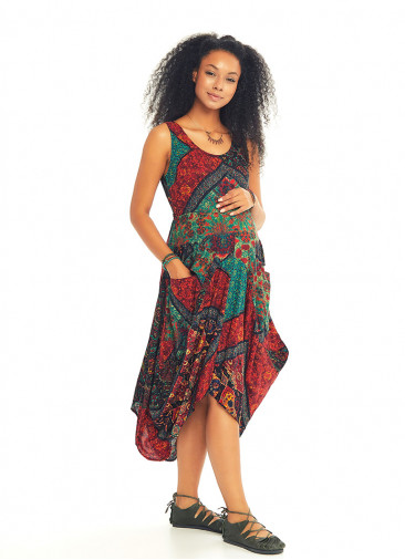 Black Print Sleeveless Tie Waist Maternity Dress