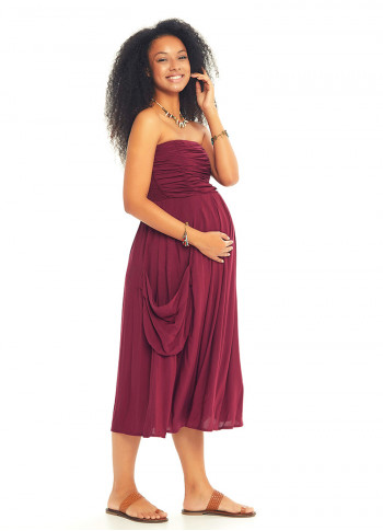 Strapless Drape Detail Midi Maternity Dress