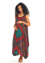 Ethnic Print Scoop Neck Loose Fit Boho Maternity Maxi Dress