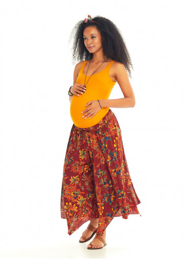 Floral Patterned Bohemian Split Front Palazzo Maternity Pants