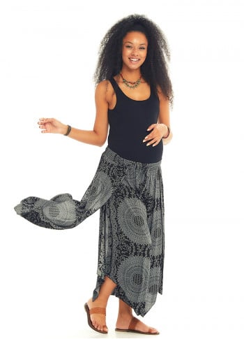 Gray Patterned Bohemian Split Front Palazzo  Maternity Pants