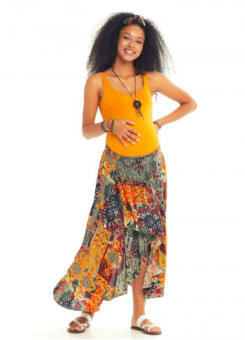 Mustard Patterned Bohemian Authentic Maternity Skirt