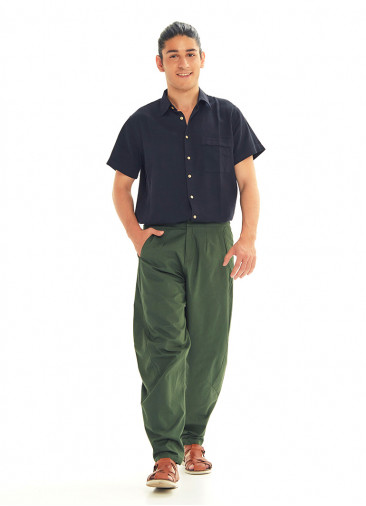 Green Cotton Cropped Balloon Pants