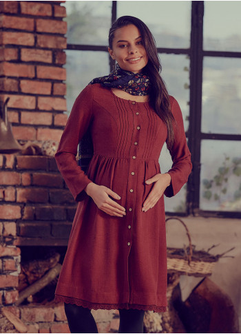 Laced Hem Long Sleeve  Maternity Dress