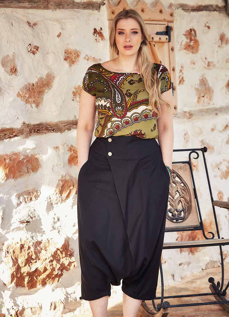 YOURS Plus Size Black Butterfly Print Harem Trousers | Yours Clothing