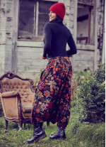 Floral Print Elastic Waist Wrap Front Bohemian Cotton Harem Pants