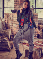 Wholesale Gypsy Drop Crotch Grey Harem Pants