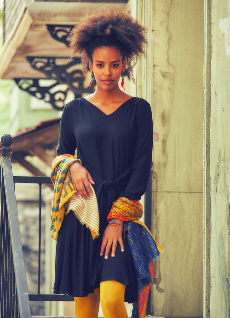 Black Dress with Blue Sash