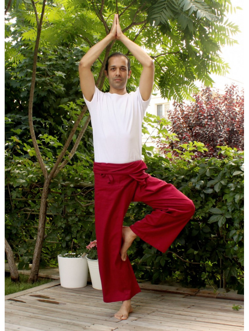 Tie Waist Wide Leg Men's Red Fisherman Yoga Pants