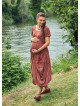 Retro Print Half Sleeve Round Neck Long Bohemian Maternity Dress