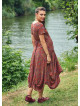 Retro Print Half Sleeve Round Neck Long Bohemian Maternity Dress