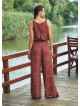 Retro Print Sleeveless Adjustable Tie Waist Wrap Boho Jumpsuit