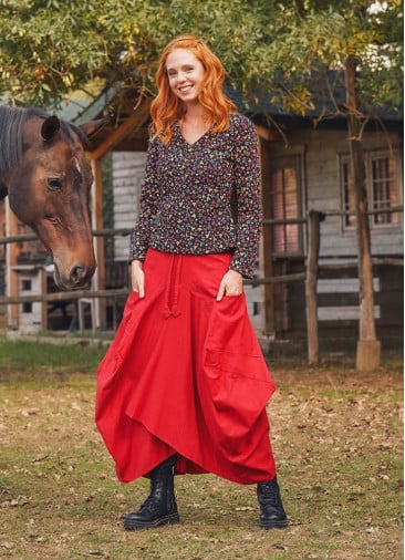 Gypsy Style Oversized Pocket Detailed Wholesale Long Cotton Skirt