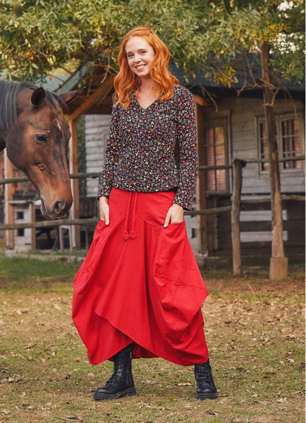 Gypsy Style Oversized Pocket Detailed Wholesale Long Cotton Skirt