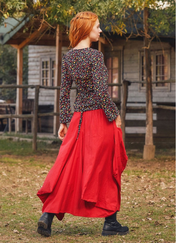 Gypsy Style Oversized Pocket Detailed Wholesale Long Cotton Skirt