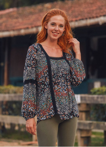 Floral Patterned Long Sleeve Boho Top