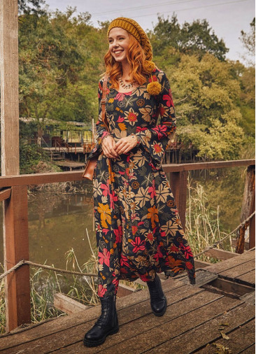 Floral Print Bell Sleeve Long Dress