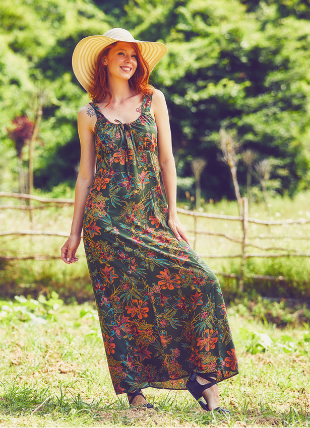 Green Floral Maxi Dress | Wholesale Boho Clothing