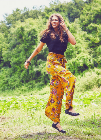 Loose Fit Boho Mustard Flowering Pants