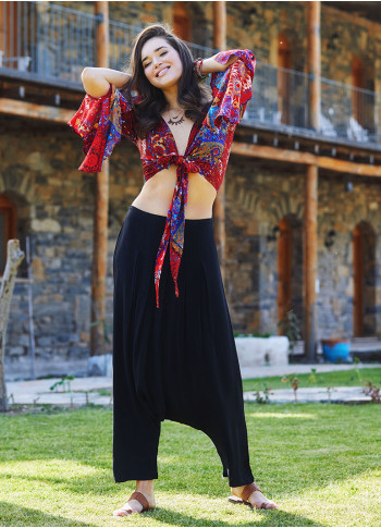 Black Bohemian Pleated Harem Pants