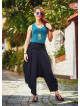 Draped Elastic Waist Medium Rise Flowy Casual Black Baggy Pants