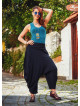 Draped Elastic Waist Medium Rise Flowy Casual Black Baggy Pants