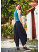 Draped Elastic Waist Medium Rise Flowy Casual Black Baggy Pants