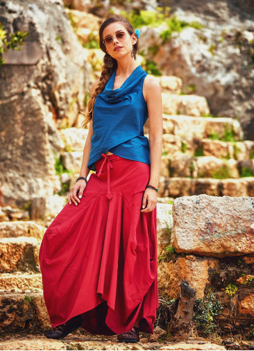 Gypsy Style Oversized Pocket Detailed Wholesale Long Cotton Skirt