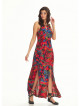 Ethnic Print Back Decollete Slit-Neck  Roma Patten Dress