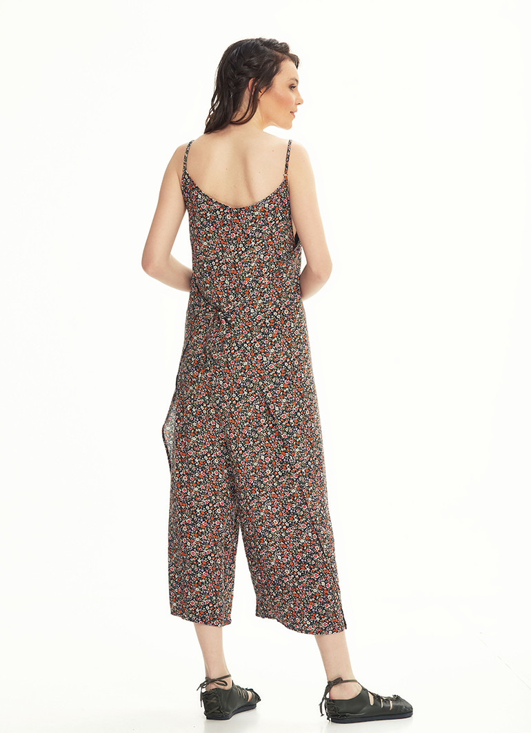 Loose Fit Orange Mountain Flower Jumpsuit | Wholesale Boho Clothing