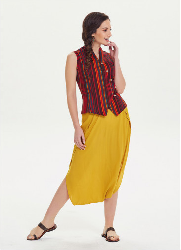 Elastic Waist Low Rise Yellow Capri Skirt Culottes