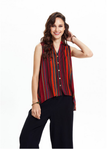 Shirt Collar Asymmetric Cut Red Authentic Blouse 4553