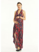 Bohemian Stylish Authentic Degaje Neck Red Patterned Maternity Dress